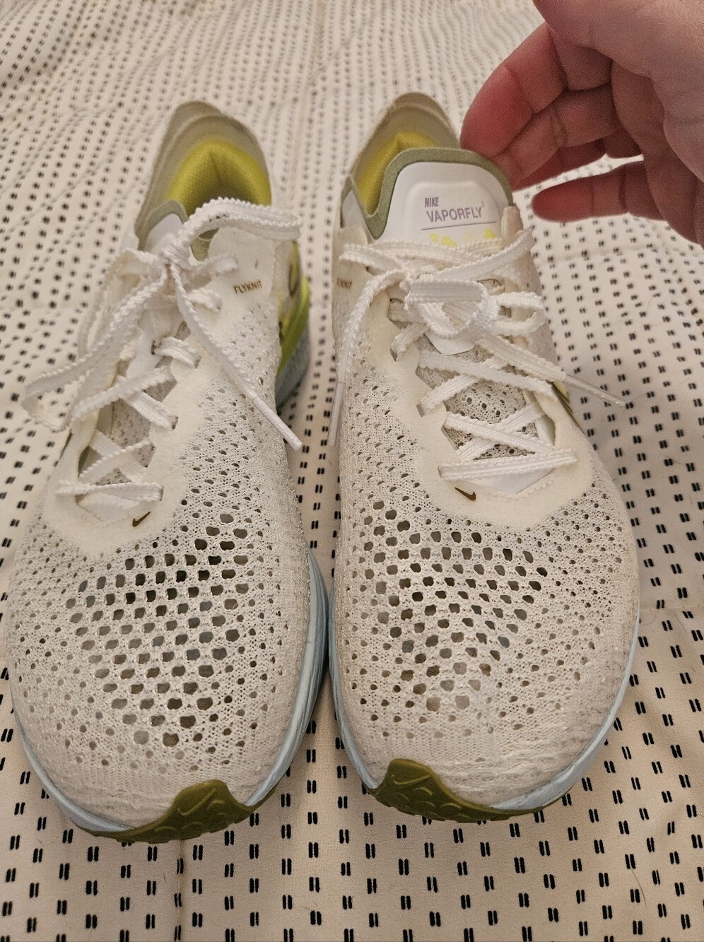 Nike Women’s Vaporfly Running Shoes - White with Olive and Light Blue 7.5